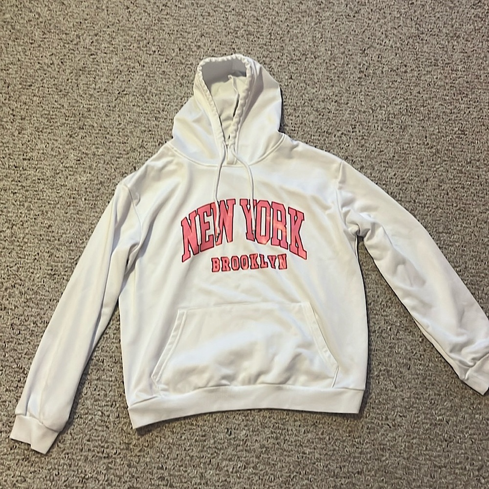 Pink and White "New York" Drawstring Sweatshirt